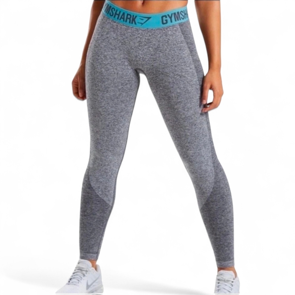 Gymshark Flex Leggings Women’s Size Small Charcoal Marl Teal Waist Activewear
